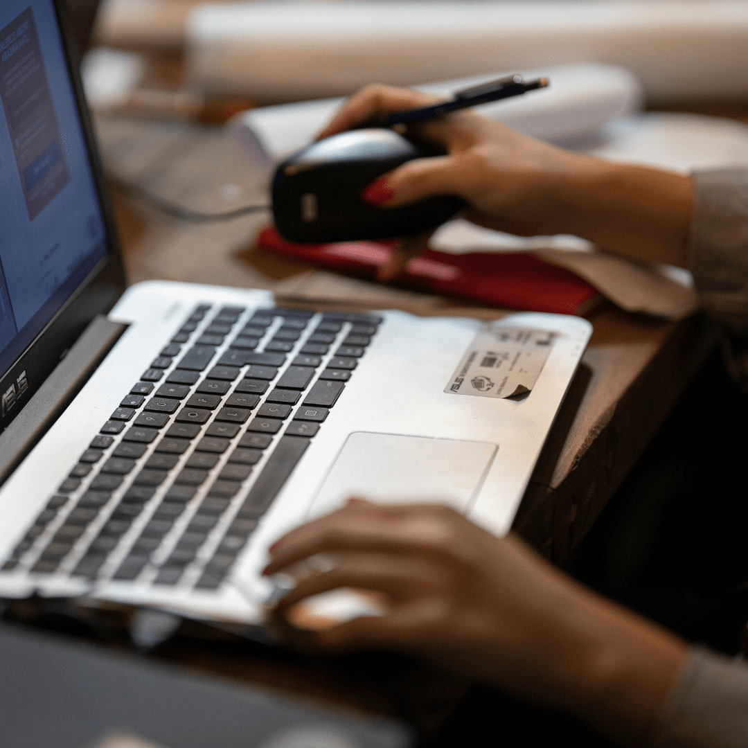 Student working on a laptop.
