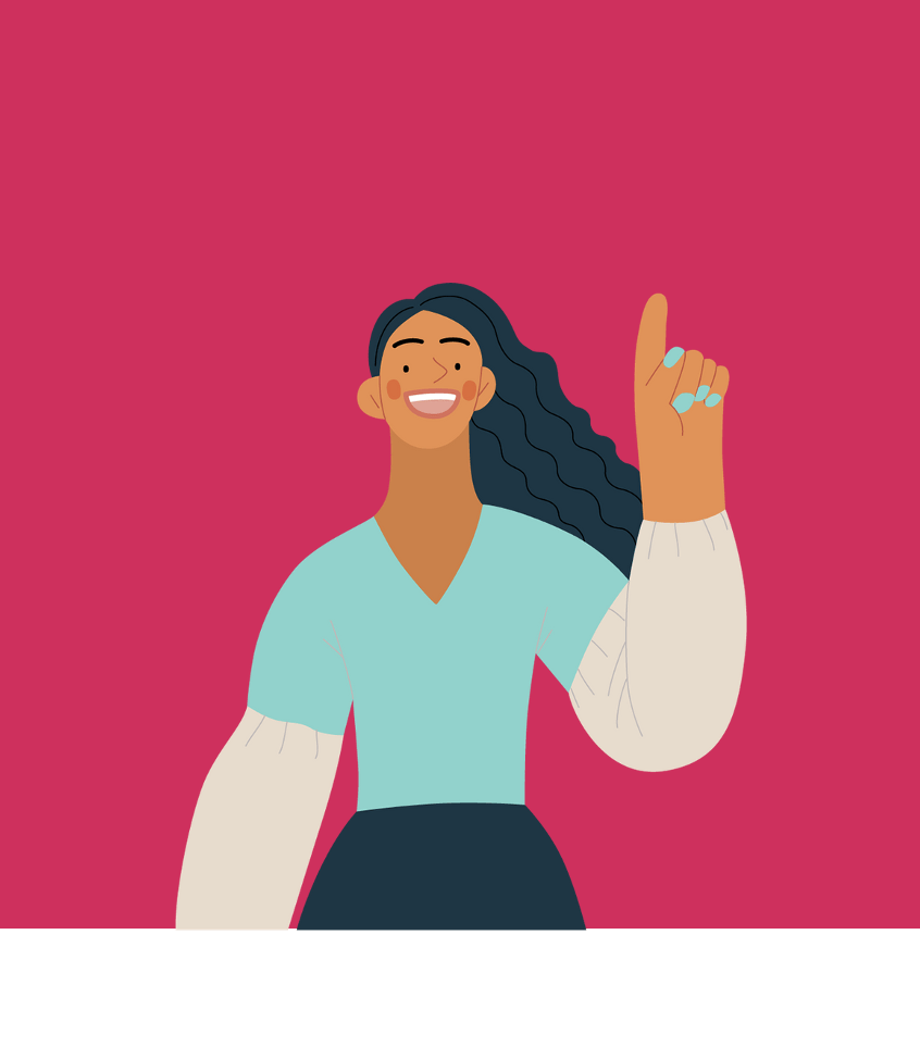 Cartoon woman on a red background.